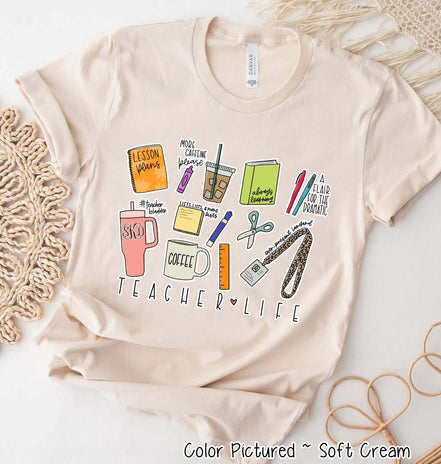 Monogram Teacher Life Doodle Icon Tee