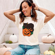 Retro Black Cat Pumpkin Halloween Tee