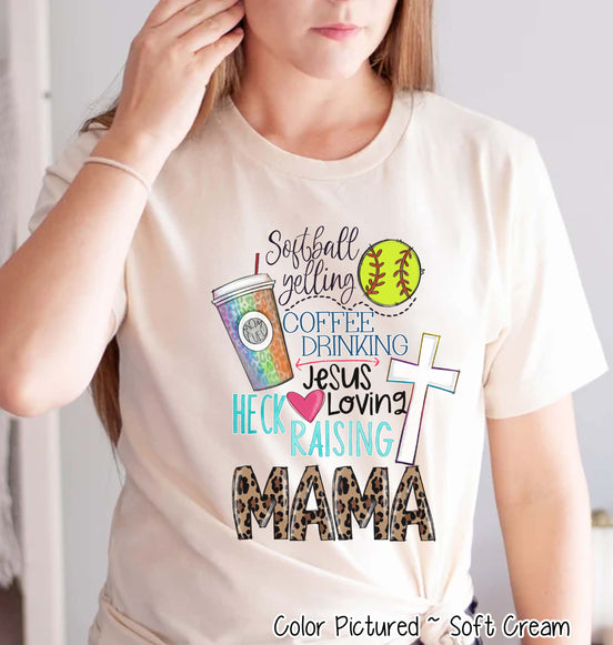Softball Yelling Jesus Loving Mom Tee