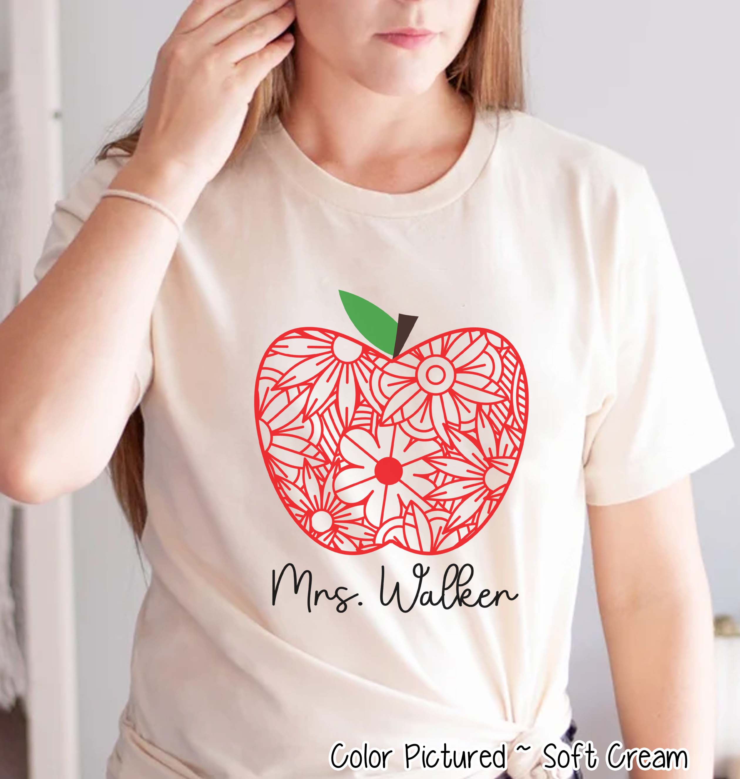 Personalized Zen Floral Apple Back To School Name Tee