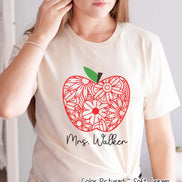 Personalized Zen Floral Apple Back To School Name Tee
