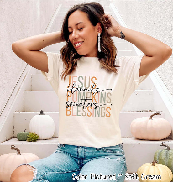 Jesus Blessings Pumpkin Flannel Sweater Blessings Fall Tee