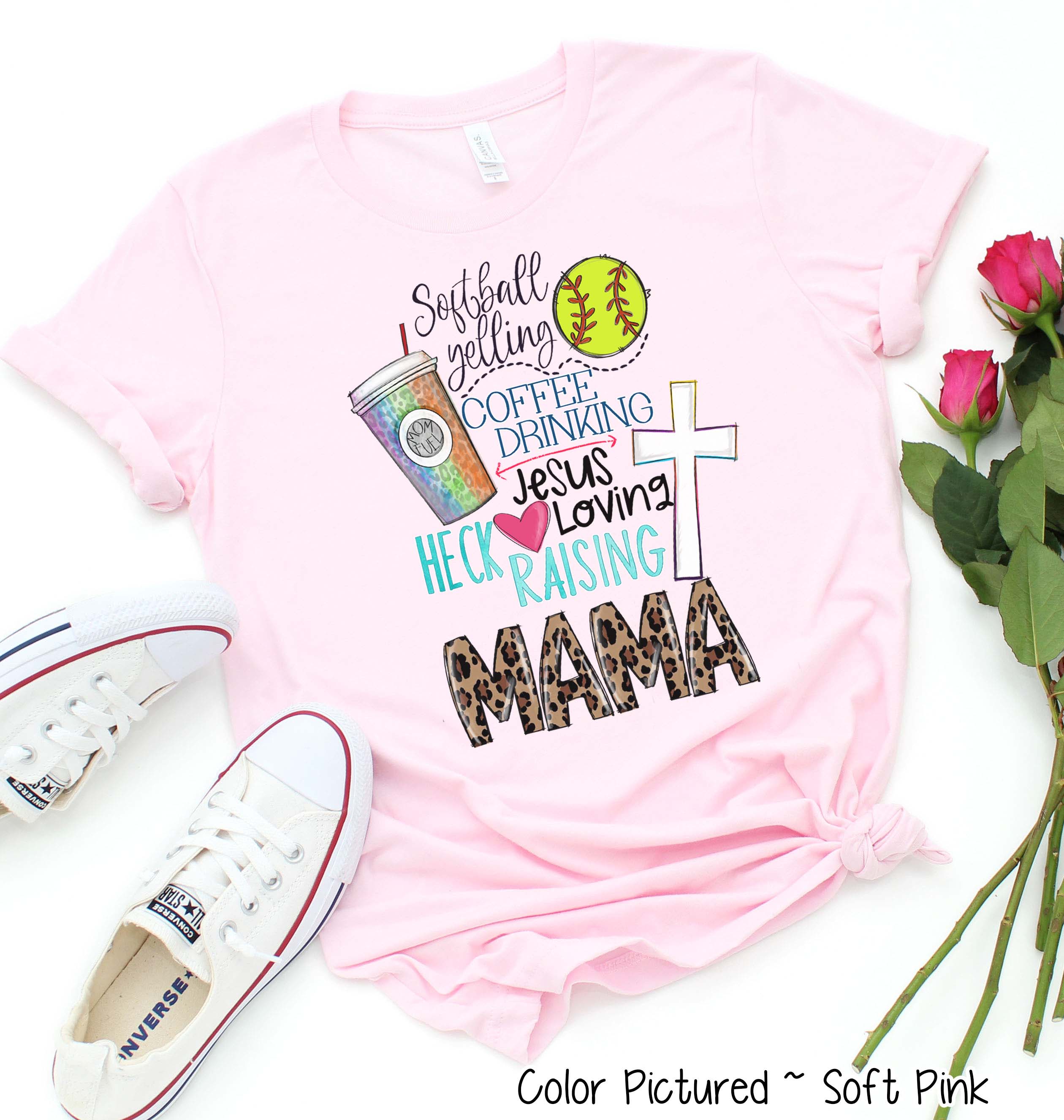 Softball Yelling Jesus Loving Mom Tee