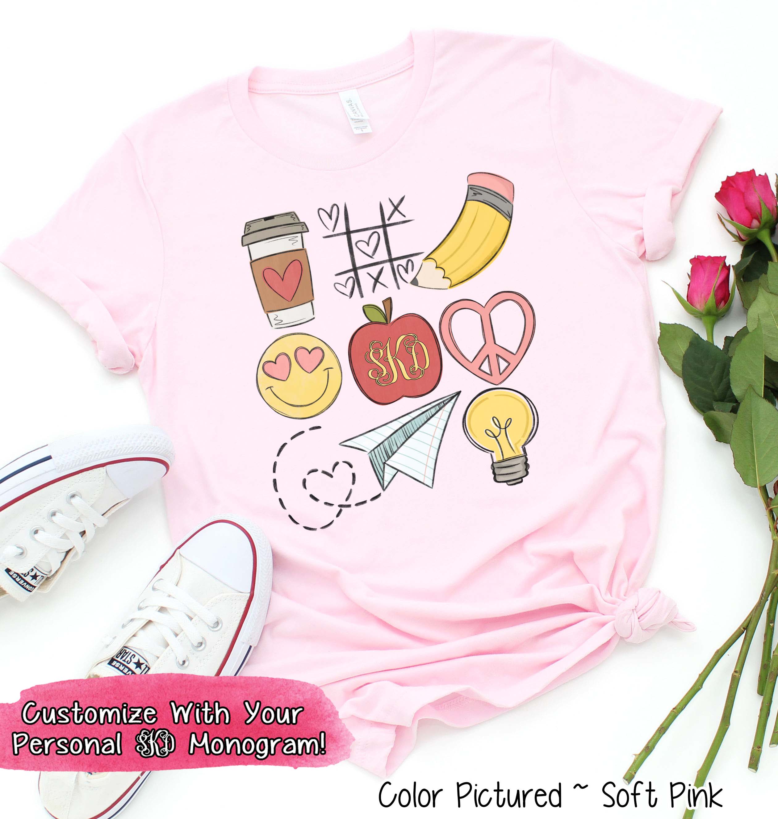 Monogram Back to School Tic Tac Toe Teacher Icon Tee