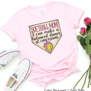 Softball Pink Mom I Can Make a Balanced Dinner at Concessions Tee