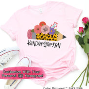 Monogram Floral Leopard Pencil Custom School Staff Tee