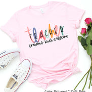 Teacher Colorful Crayons Kids and Caffeine Tee