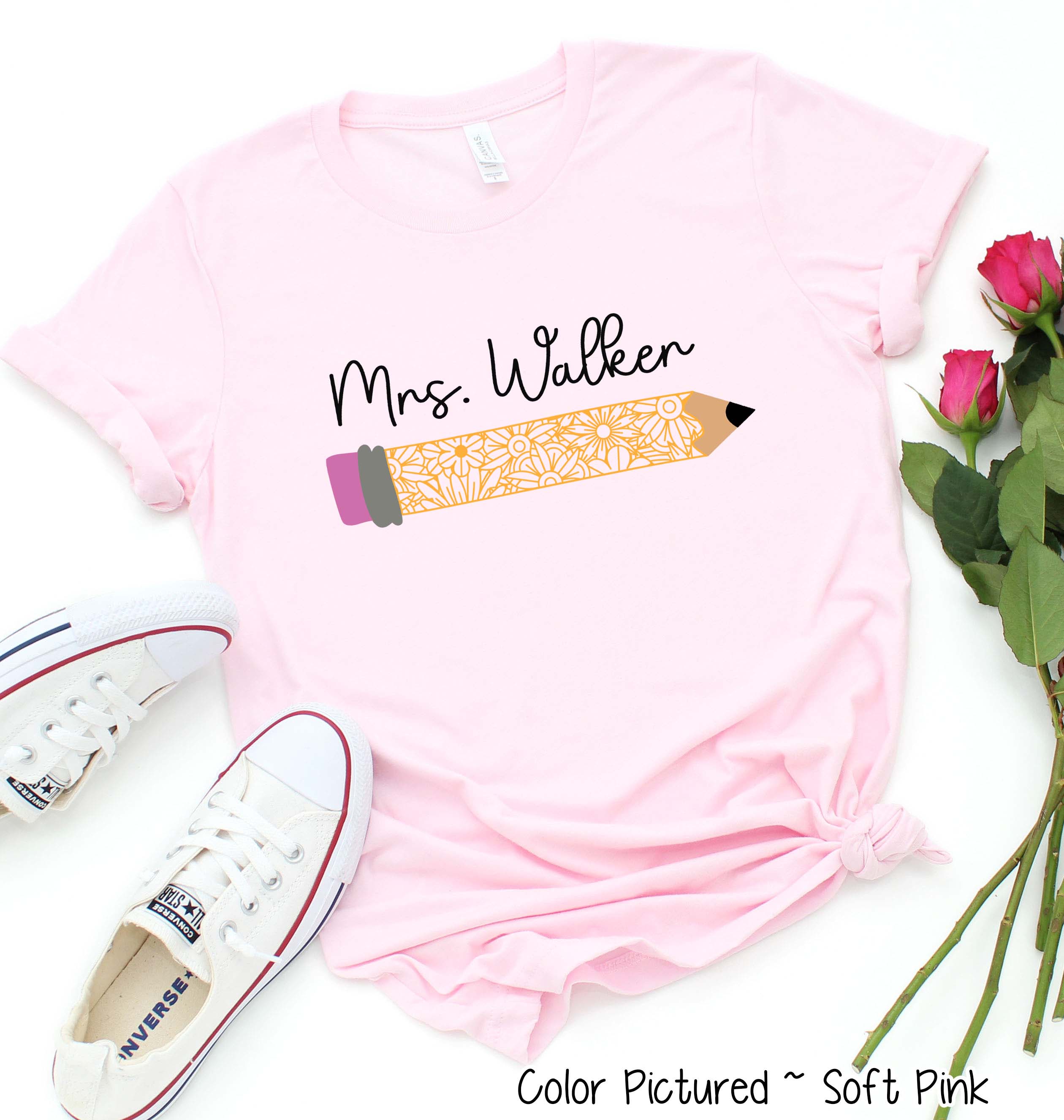 Personalized Zen Floral Pencil Back To School Name Tee