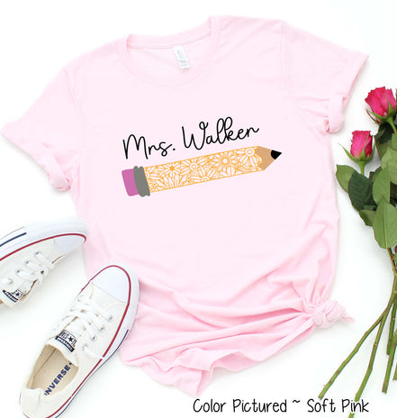 Personalized Zen Floral Pencil Back To School Name Tee