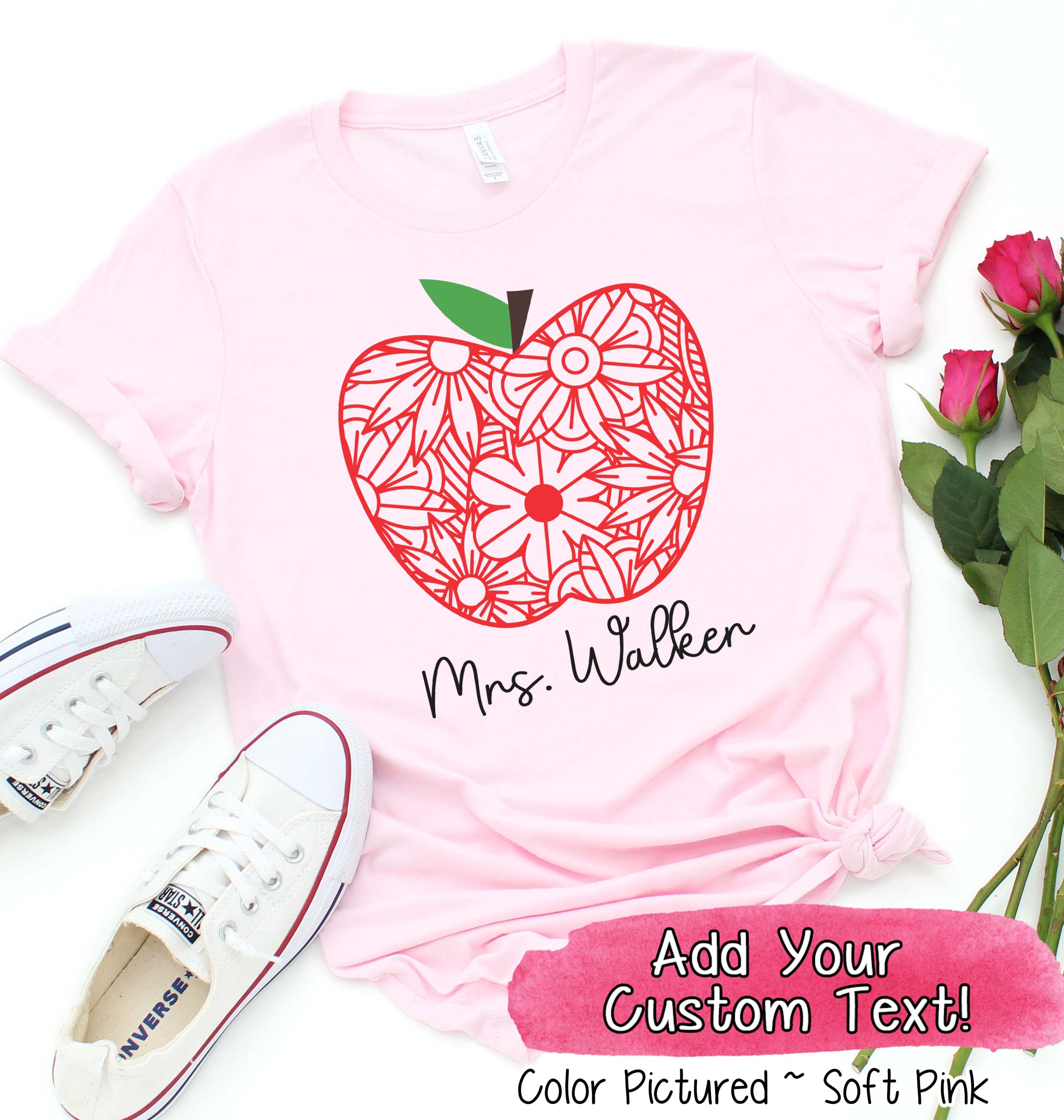 Personalized Zen Floral Apple Back To School Name Tee