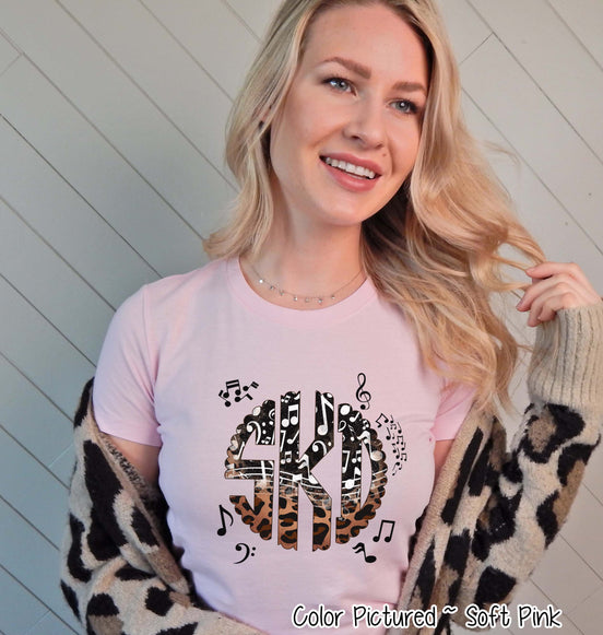 Band Choir Music Notes Leopard Big Monogram Tee