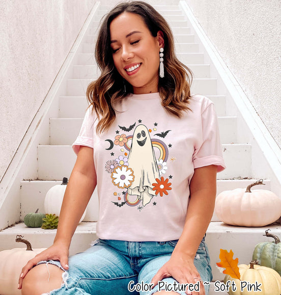 Retro Floral Ghost Cute Halloween Tee