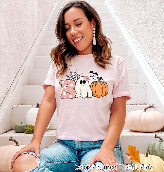 Boo Cute Ghost and Pumpkin Halloween Tee