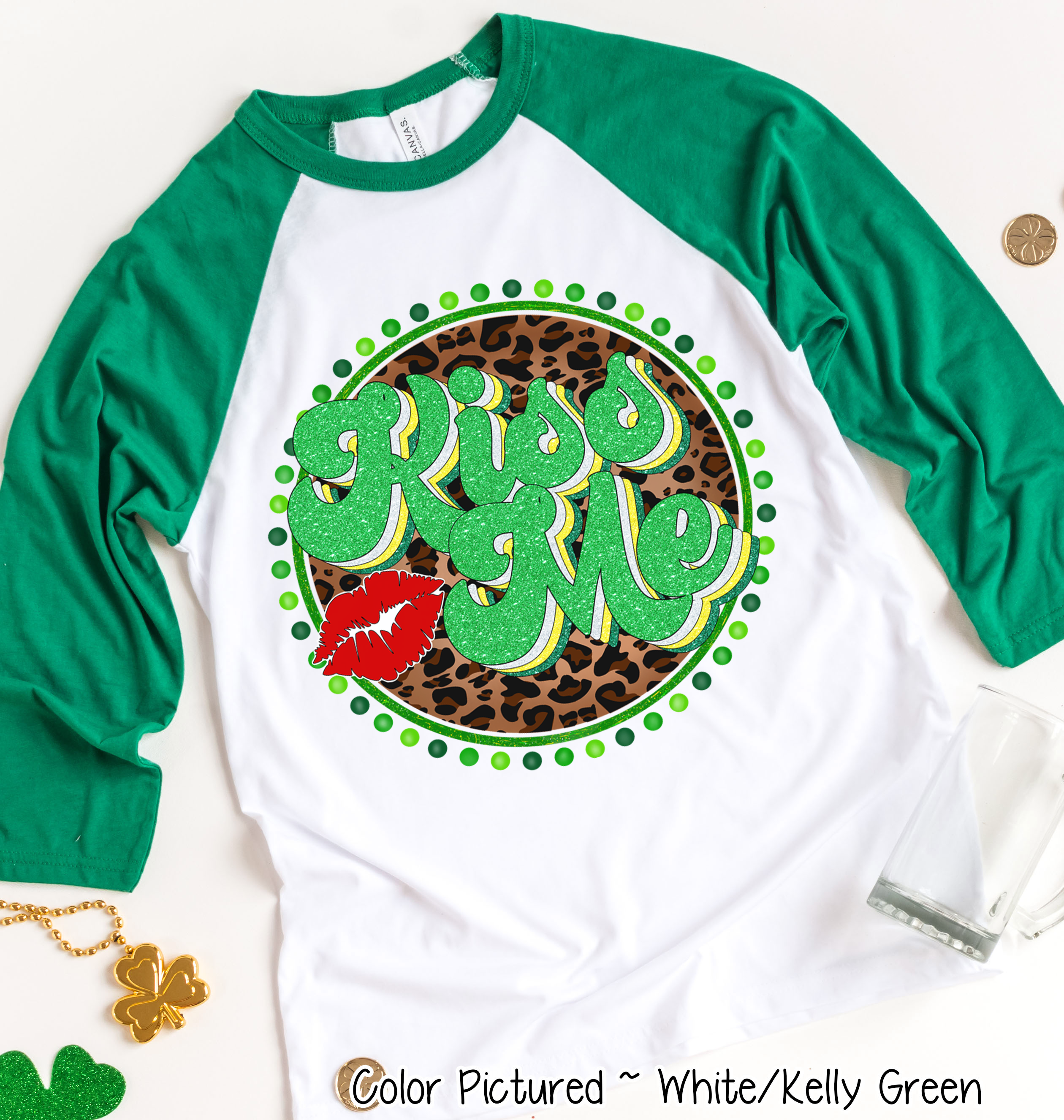 Retro Leopard Kiss Me St Patricks Day Tee