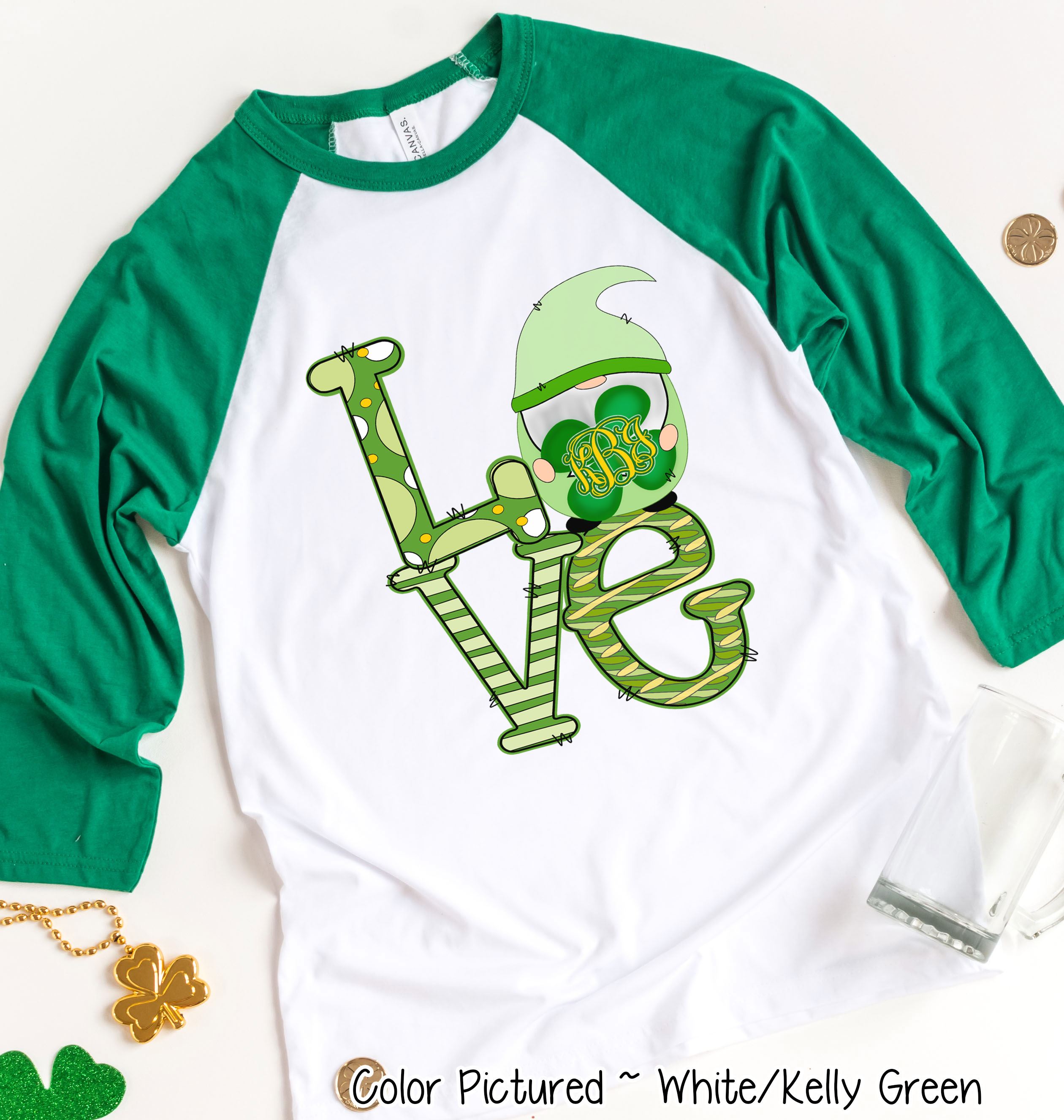 Monogram LOVE & Gnome St Patricks Day Tee