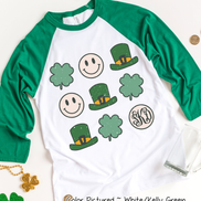 Monogram Retro Smiley Face & Shamrock St Patricks Day Tee