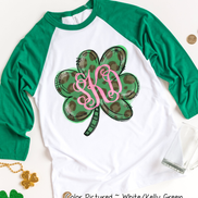 Monogram Green Leopard Shamrock St Patricks Day Tee