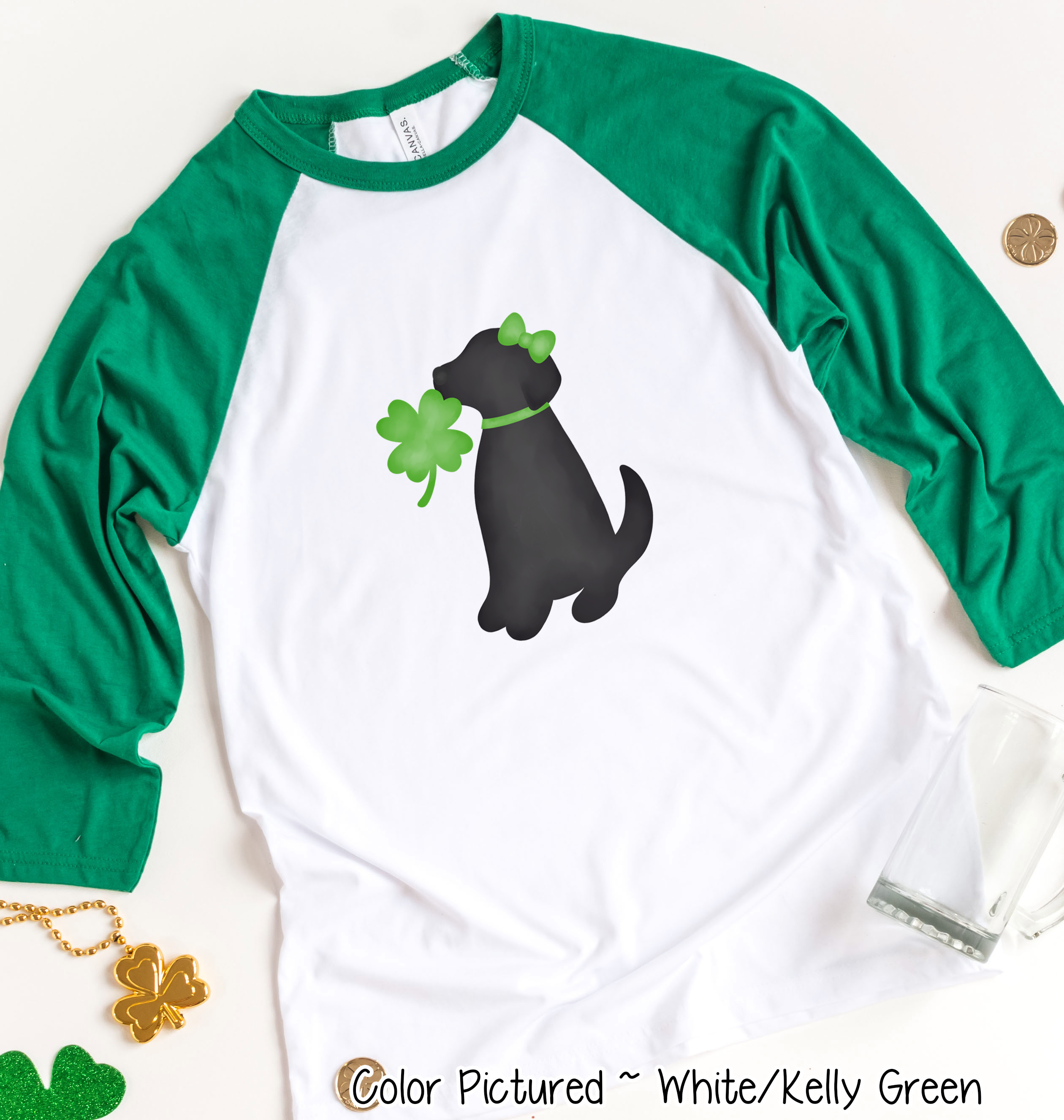 Black Lab Girl with Bow St Patricks Day Tee