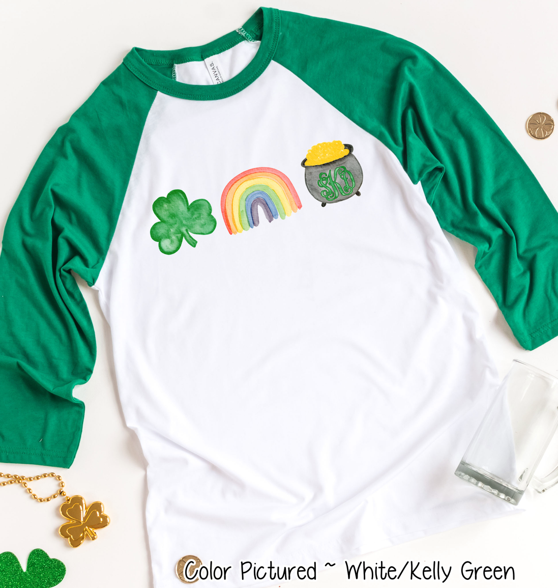 Monogram Shamrock Rainbow & Gold St Patricks Day Tee