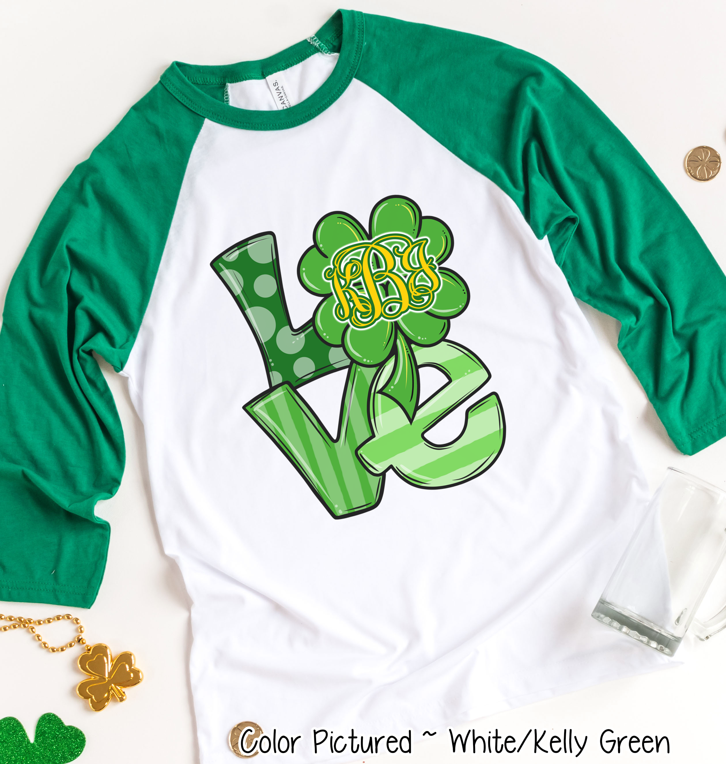 Monogram LOVE & Clover St Patricks Day Tee