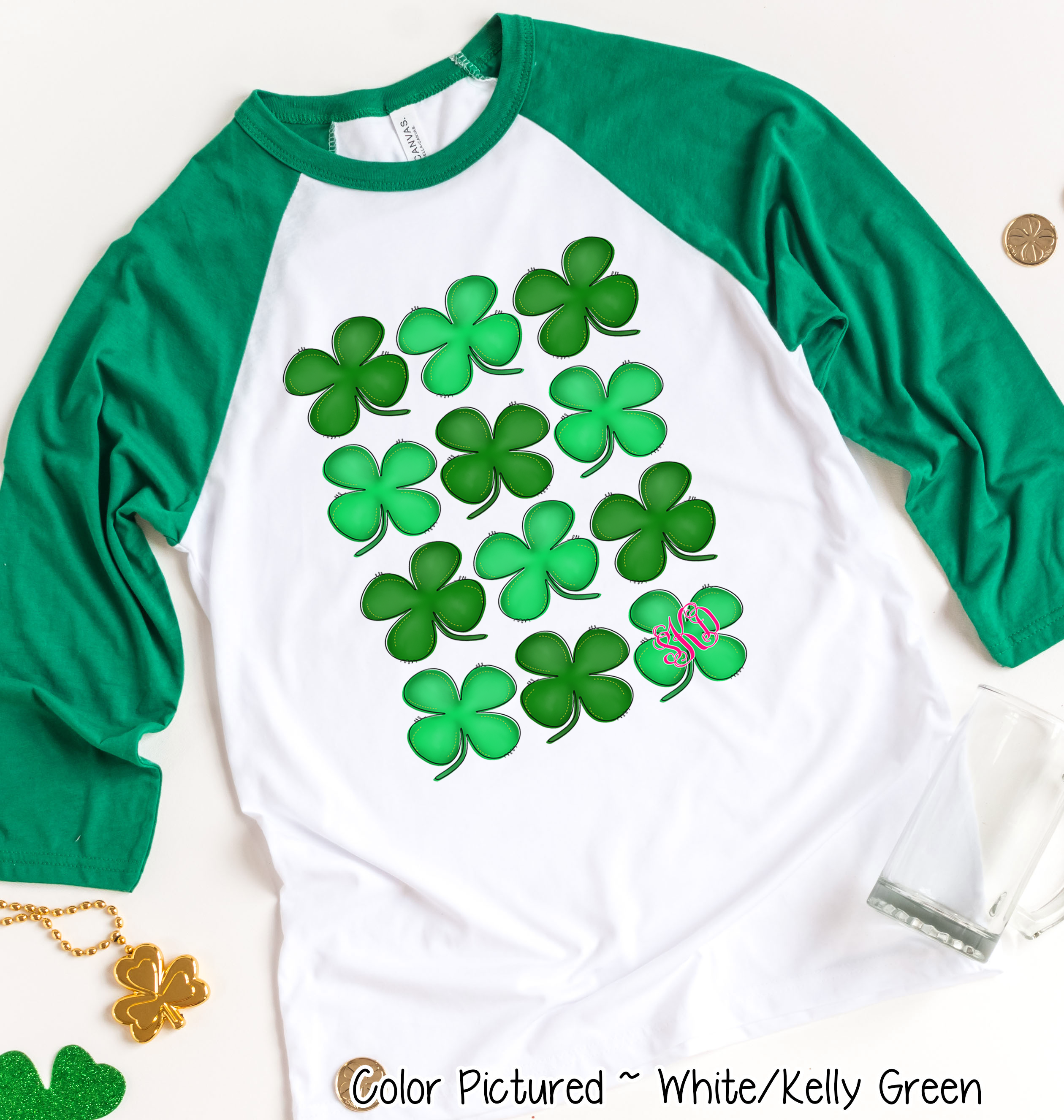 Monogram Rows of St Patricks Day Clovers Tee