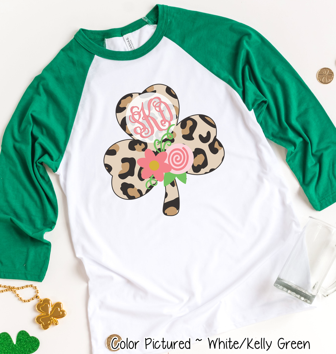 Monogram Leopard Shamrock St Patricks Day Tee