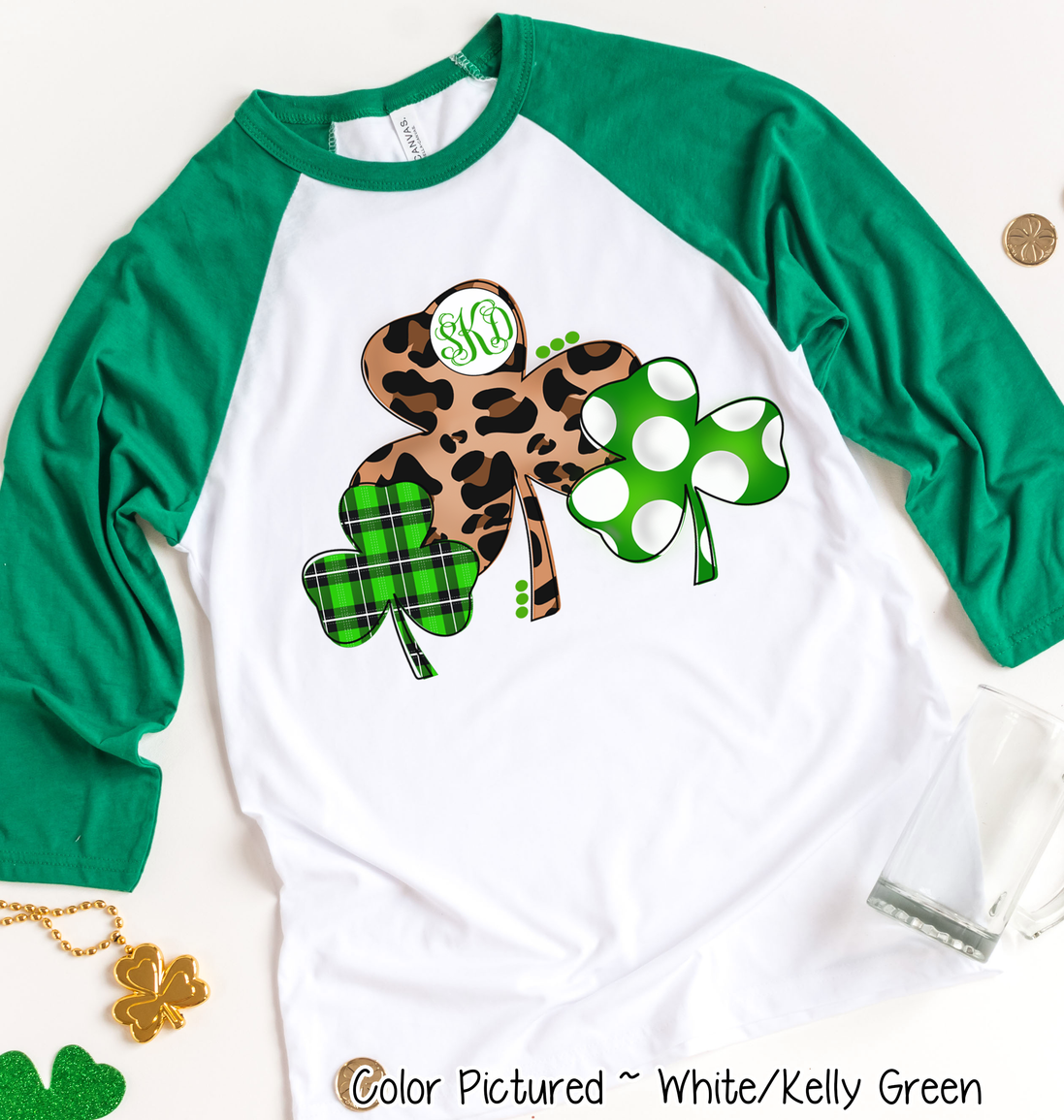 Monogram Leopard Plaid & Dot Shamrock Trio St Patricks Day Tee
