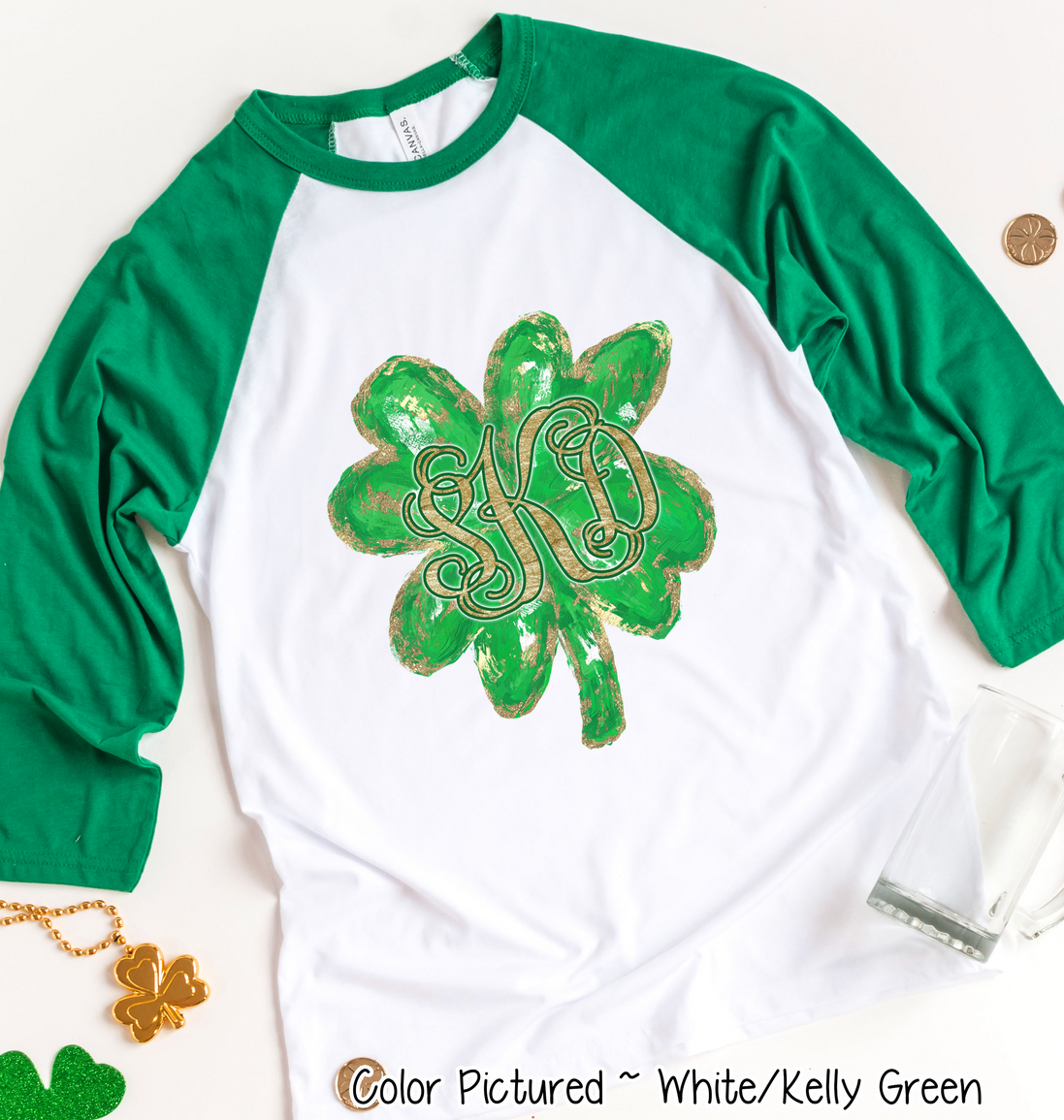 Monogram Gold Accent Clover St Patricks Day Tee