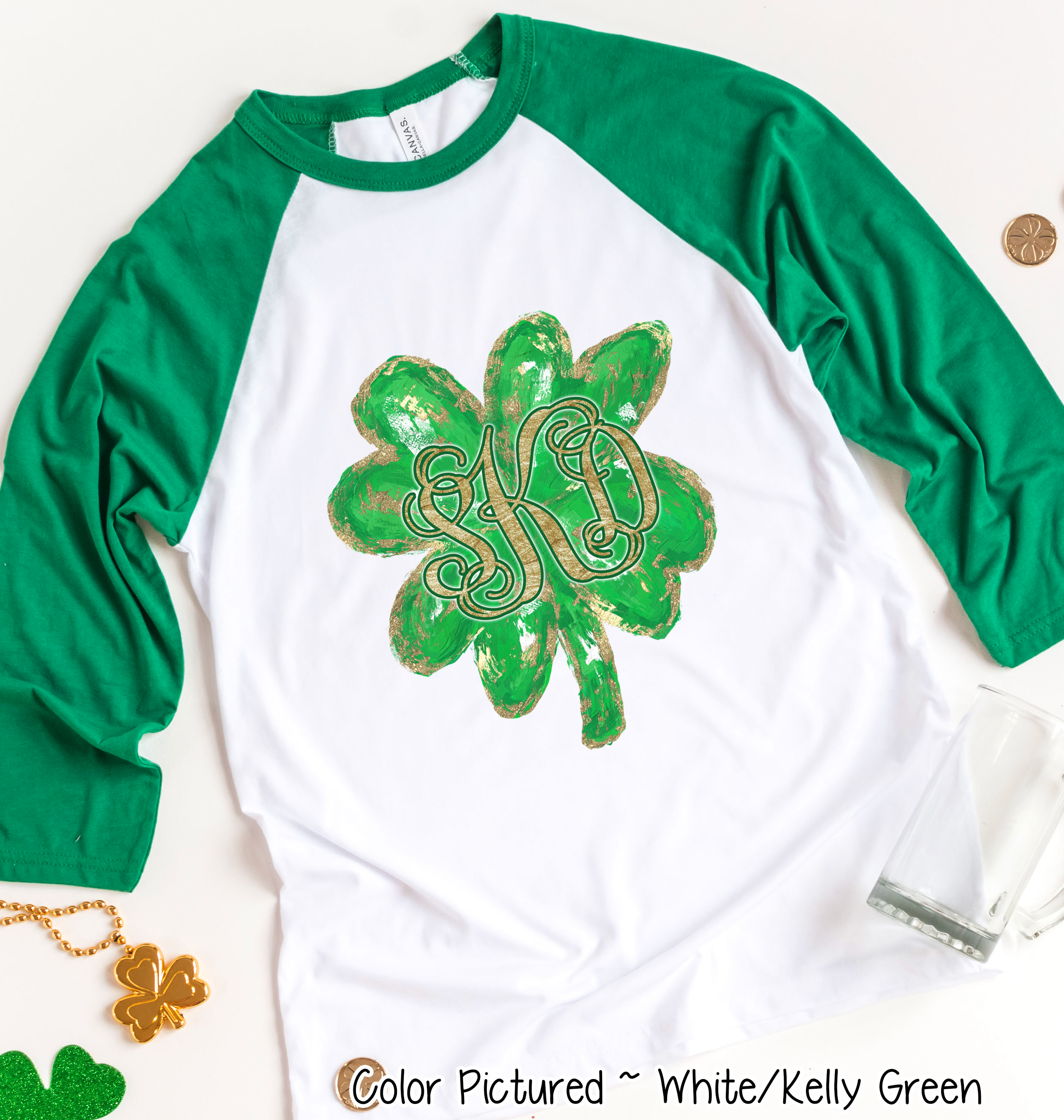 Monogram Gold Accent Clover St Patricks Day Tee