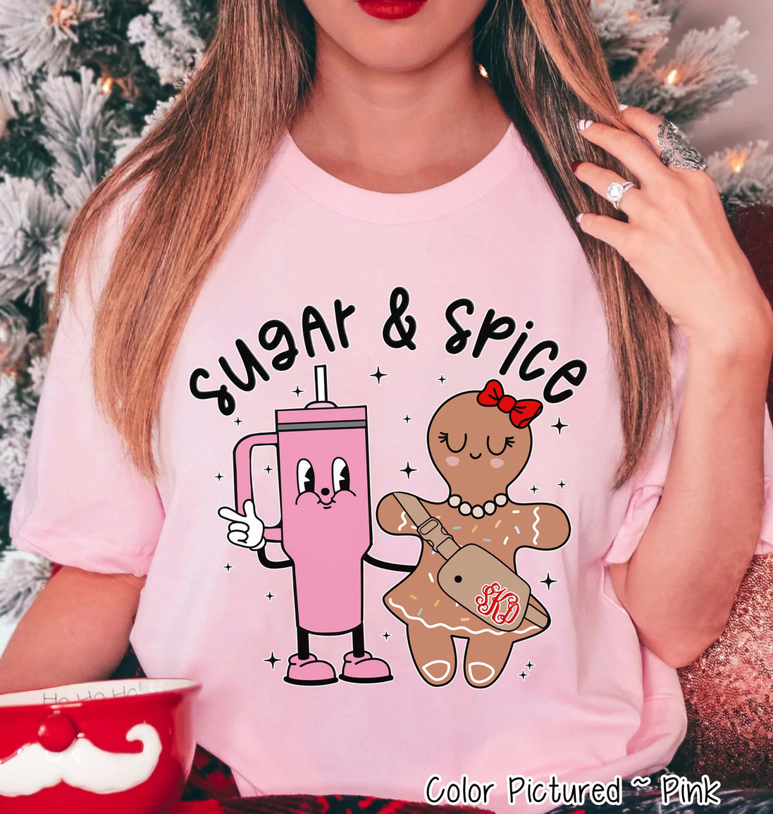 Monogram Bougie Sugar & Spice Tumbler & Gingerbread Christmas Tee or Sweatshirt