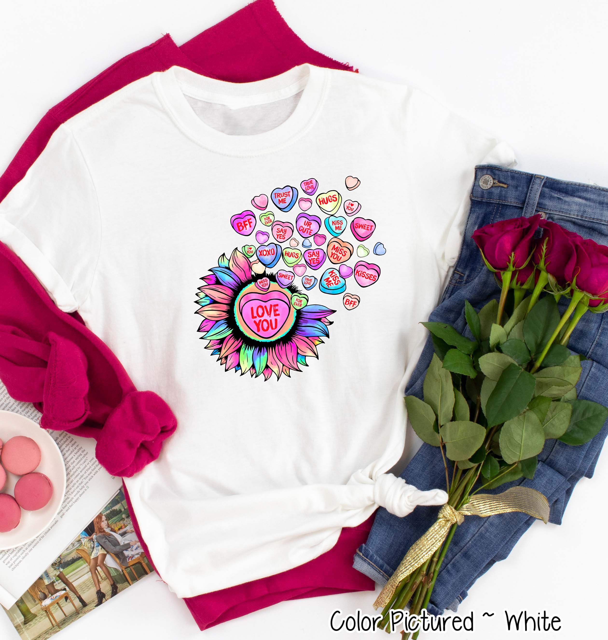 Sunflower Candy Hearts Valentine Tee or Sweatshirt