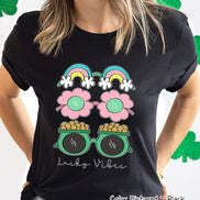 Lucky Vibes Glasses St Patricks Day Tee or Sweatshirt
