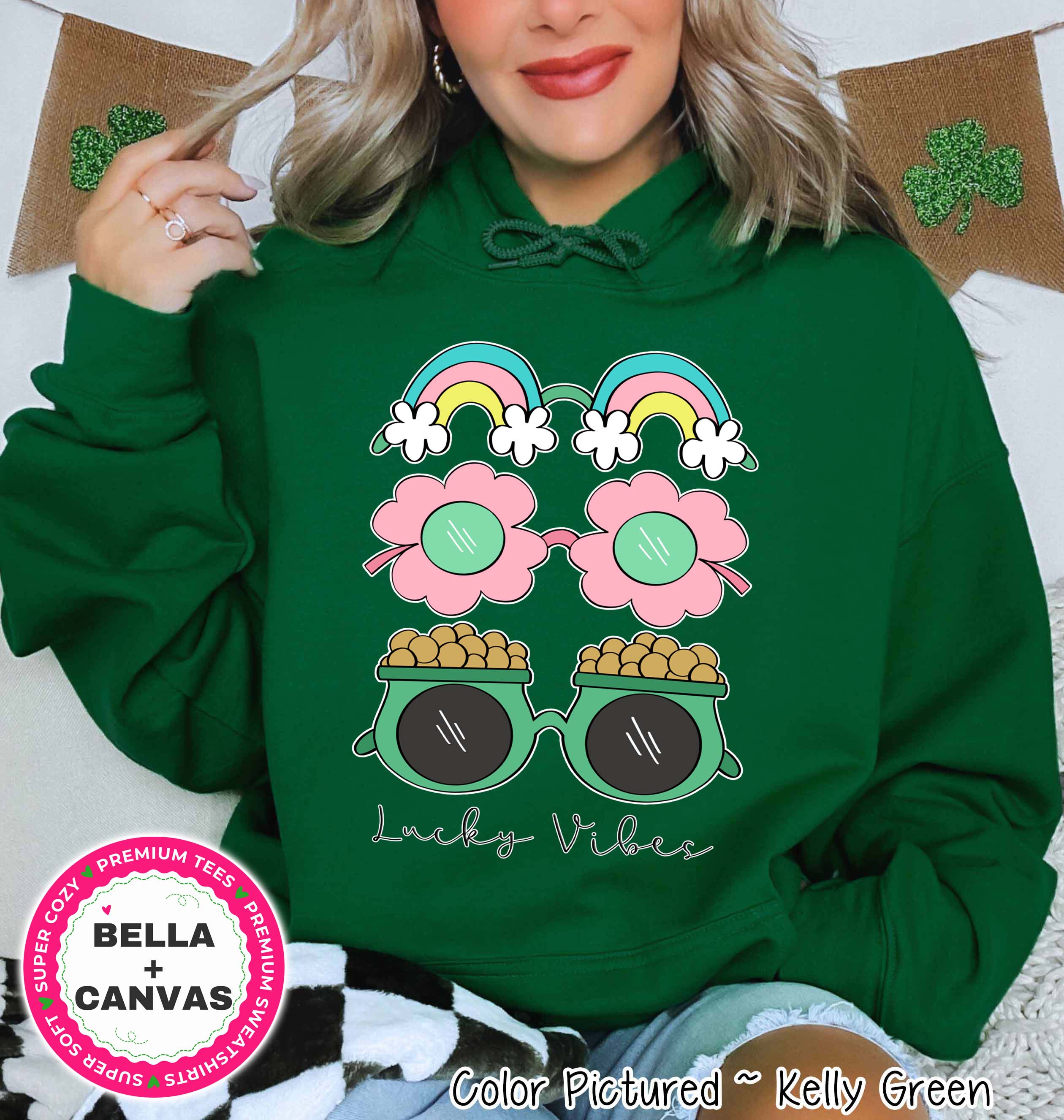 Lucky Vibes Glasses St Patricks Day Tee or Sweatshirt