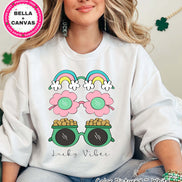 Lucky Vibes Glasses St Patricks Day Tee or Sweatshirt