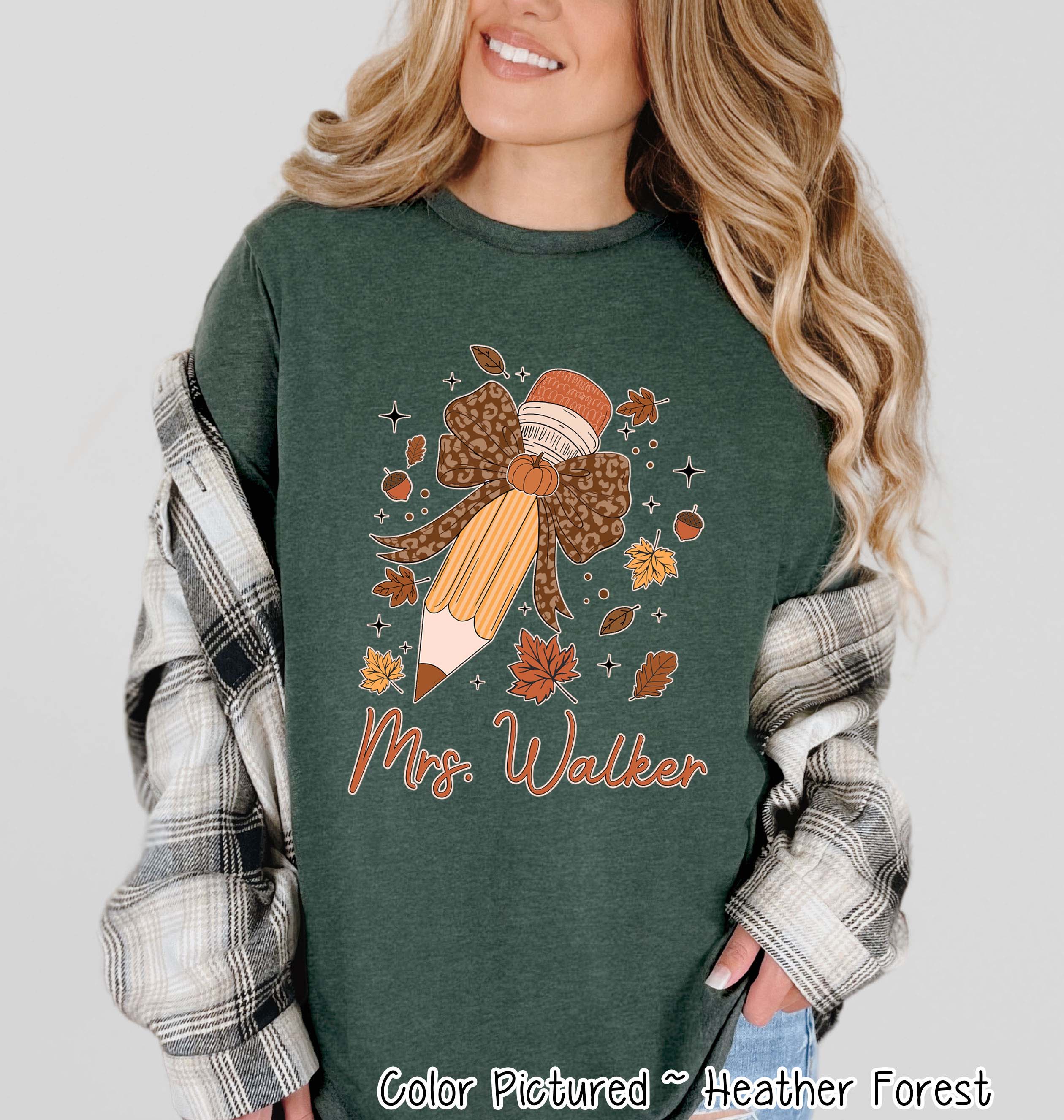 Personalized Teacher Fall Pencil Sweatshirt or Tee