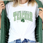 Retro One Lucky Teacher St Patricks Day Tee or Sweatshirt