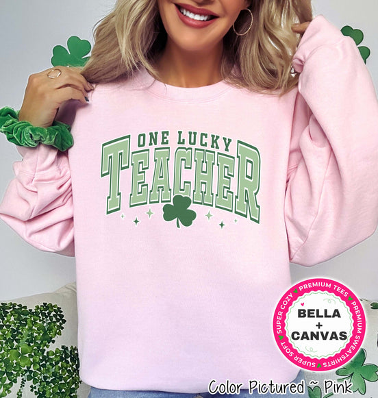 Retro One Lucky Teacher St Patricks Day Tee or Sweatshirt