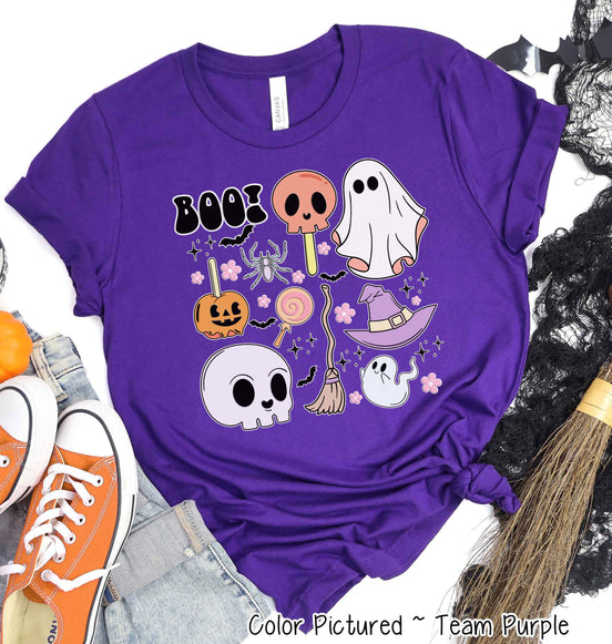 Retro Cute Boo Skull Halloween Tee