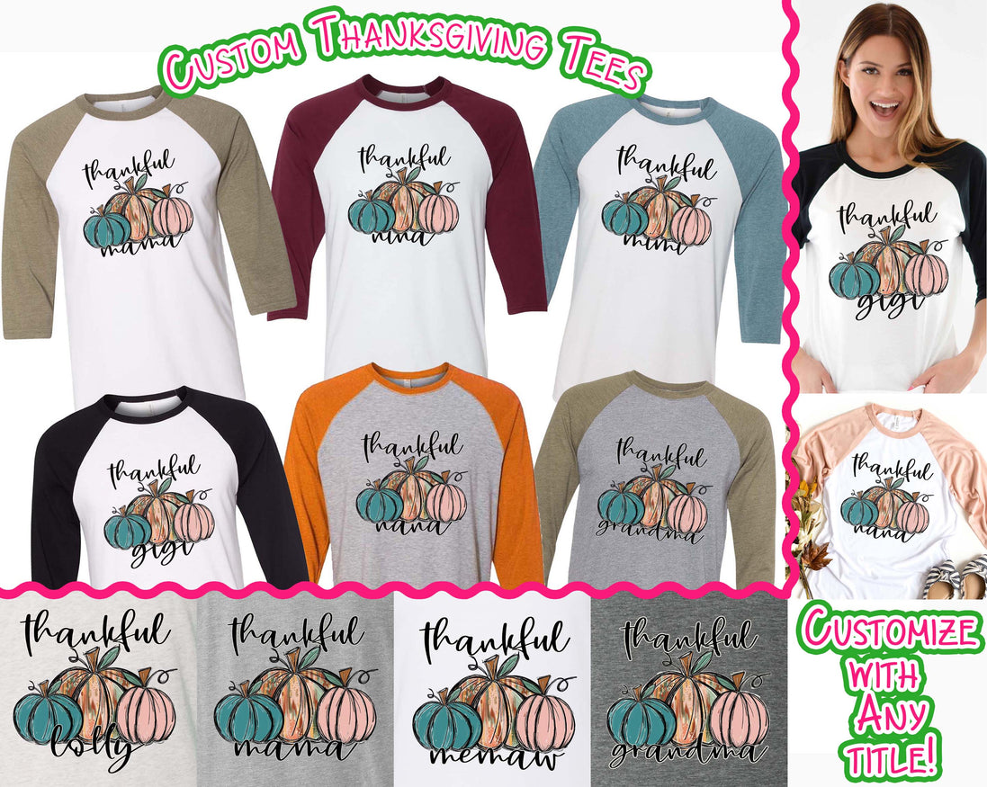 Personalized Thankful Pumpkin Trio Fall Thanksgiving Raglan Tee