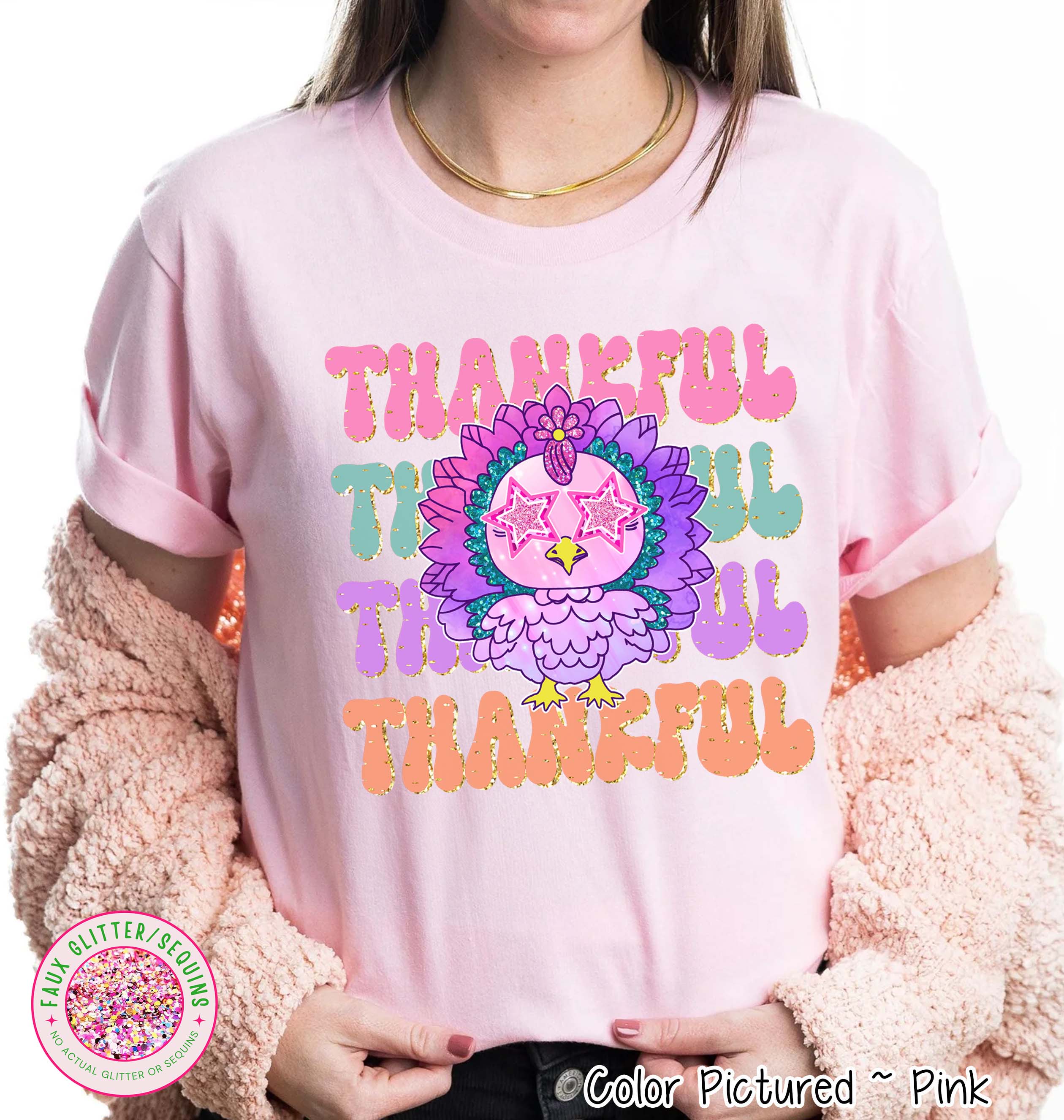 Preppy Pink Star Eyes Thanksgiving Sweatshirt or Tee