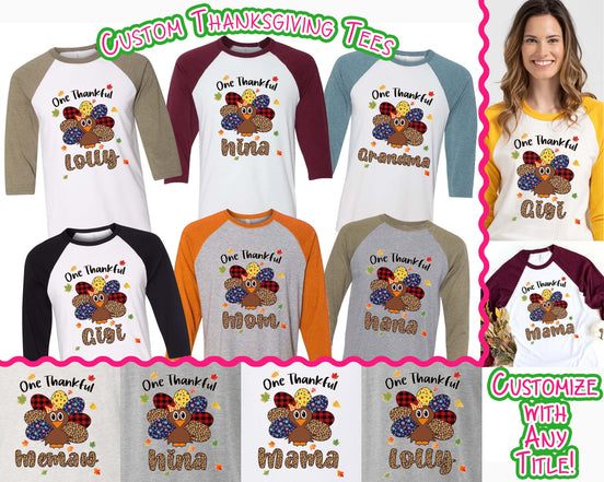 Personalized Thankful Turkey Fall Thanksgiving Raglan Tee