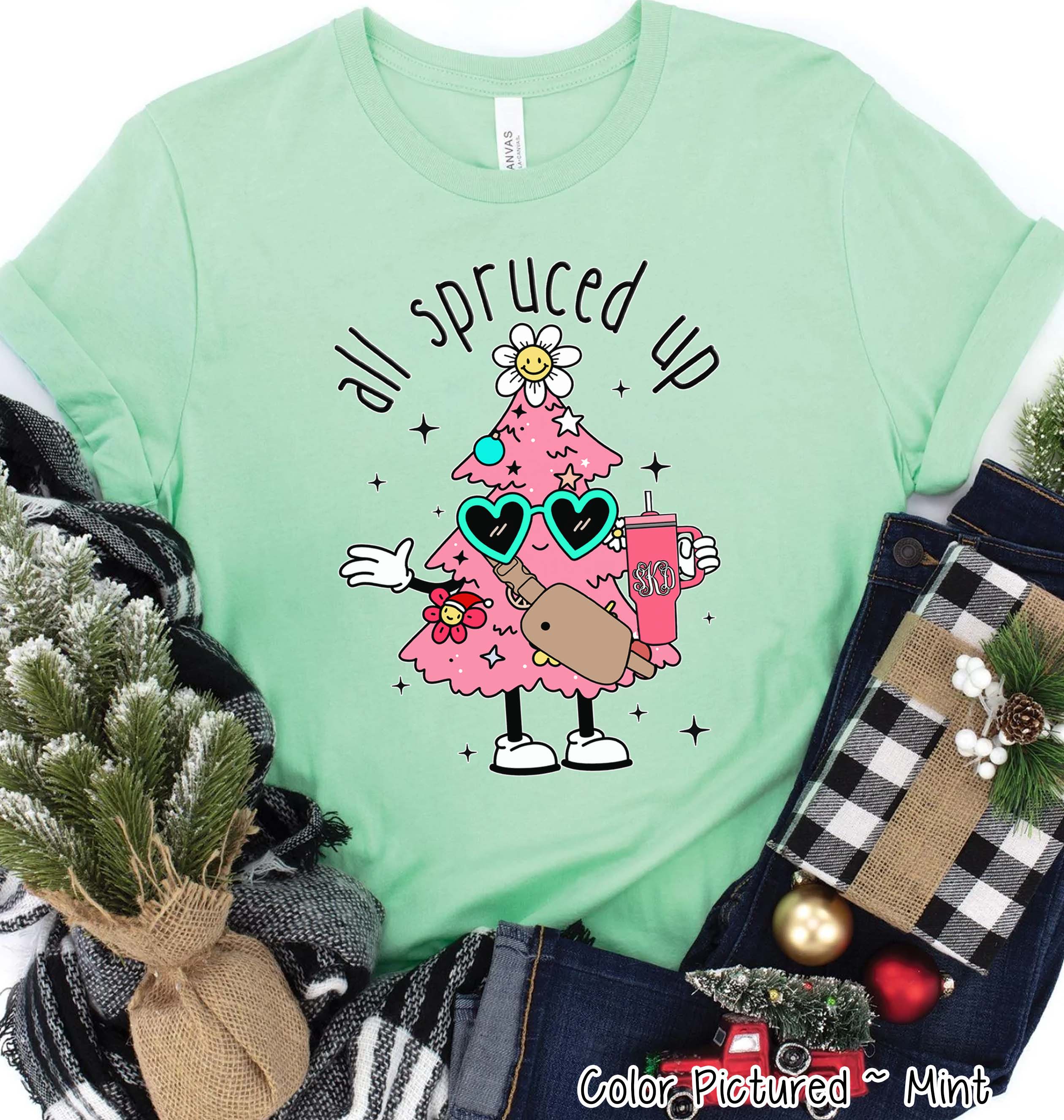 Monogram Bougie All Spruced Up Christmas Tree Tee or Sweatshirt