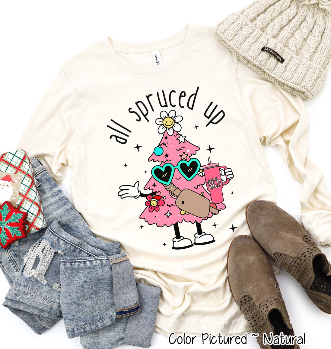 Monogram Bougie All Spruced Up Christmas Tree Tee or Sweatshirt