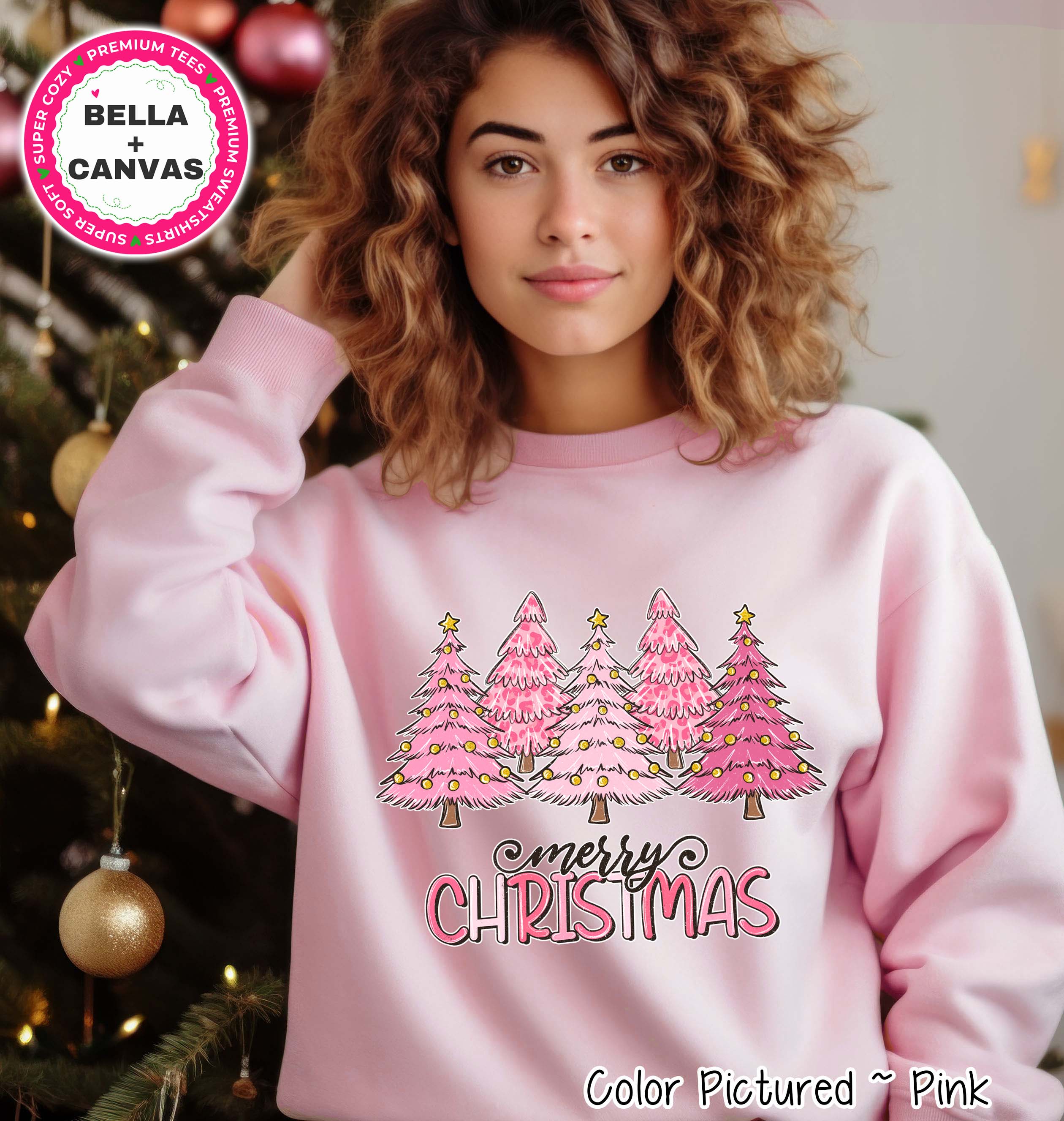 Pink Merry Christmas Trees Tee or Sweatshirt