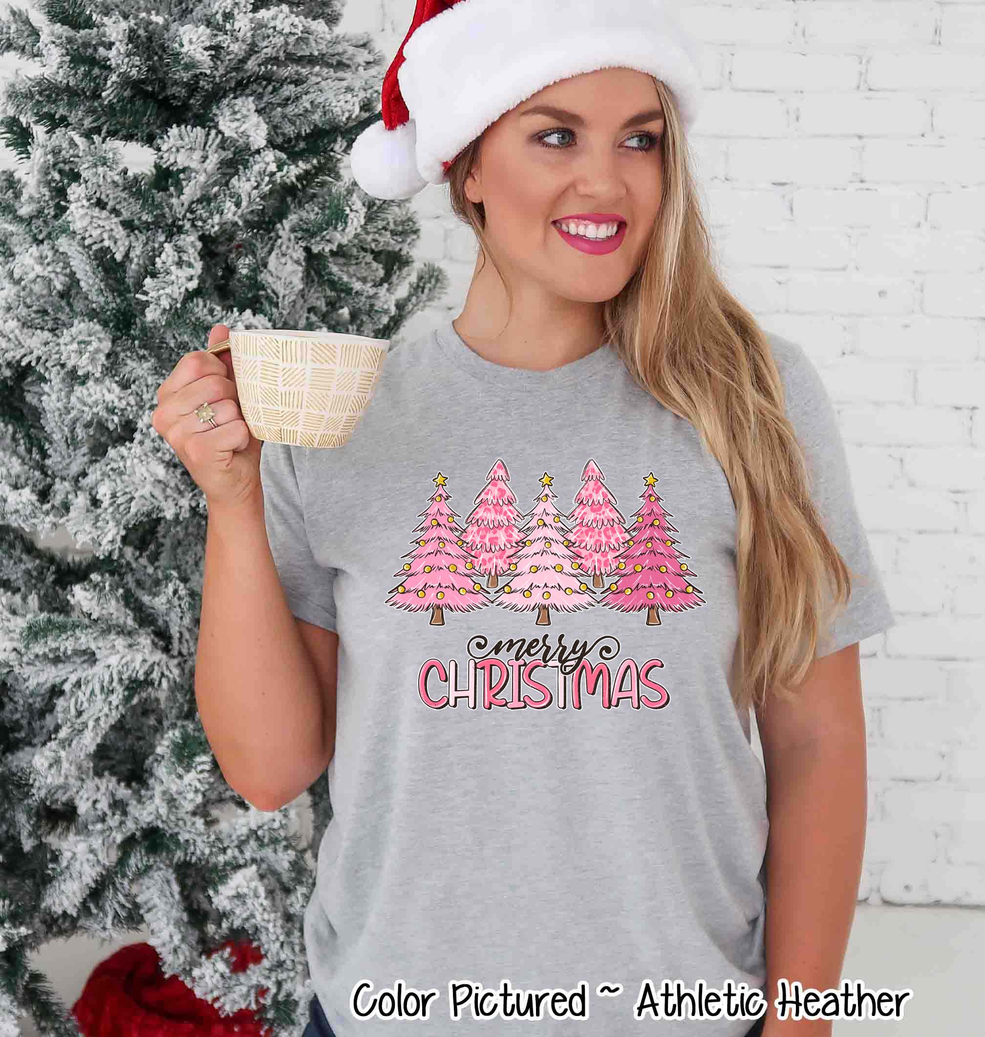 Pink Merry Christmas Trees Tee or Sweatshirt