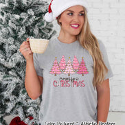 Pink Merry Christmas Trees Tee or Sweatshirt