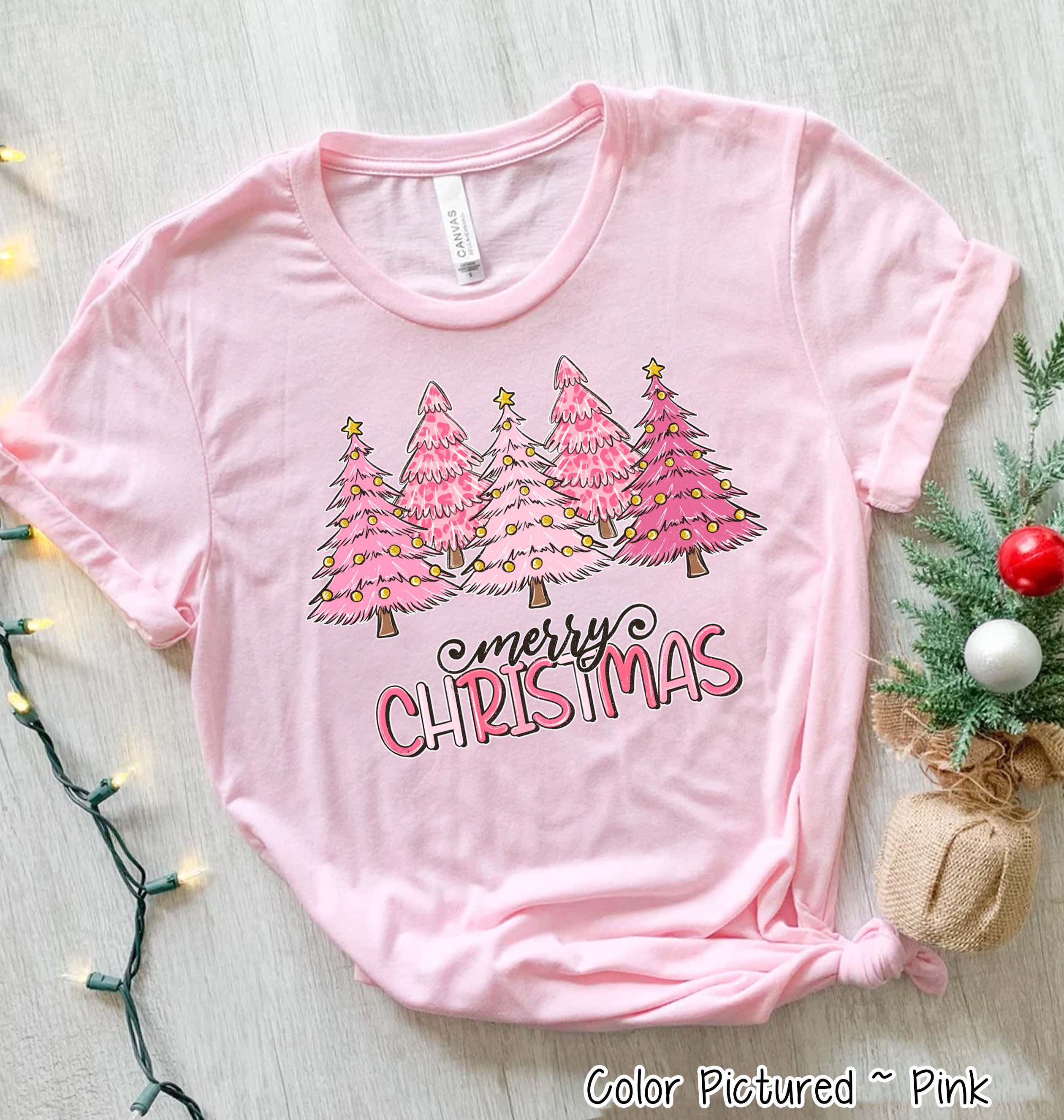 Pink Merry Christmas Trees Tee or Sweatshirt