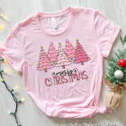 Pink Merry Christmas Trees Tee or Sweatshirt