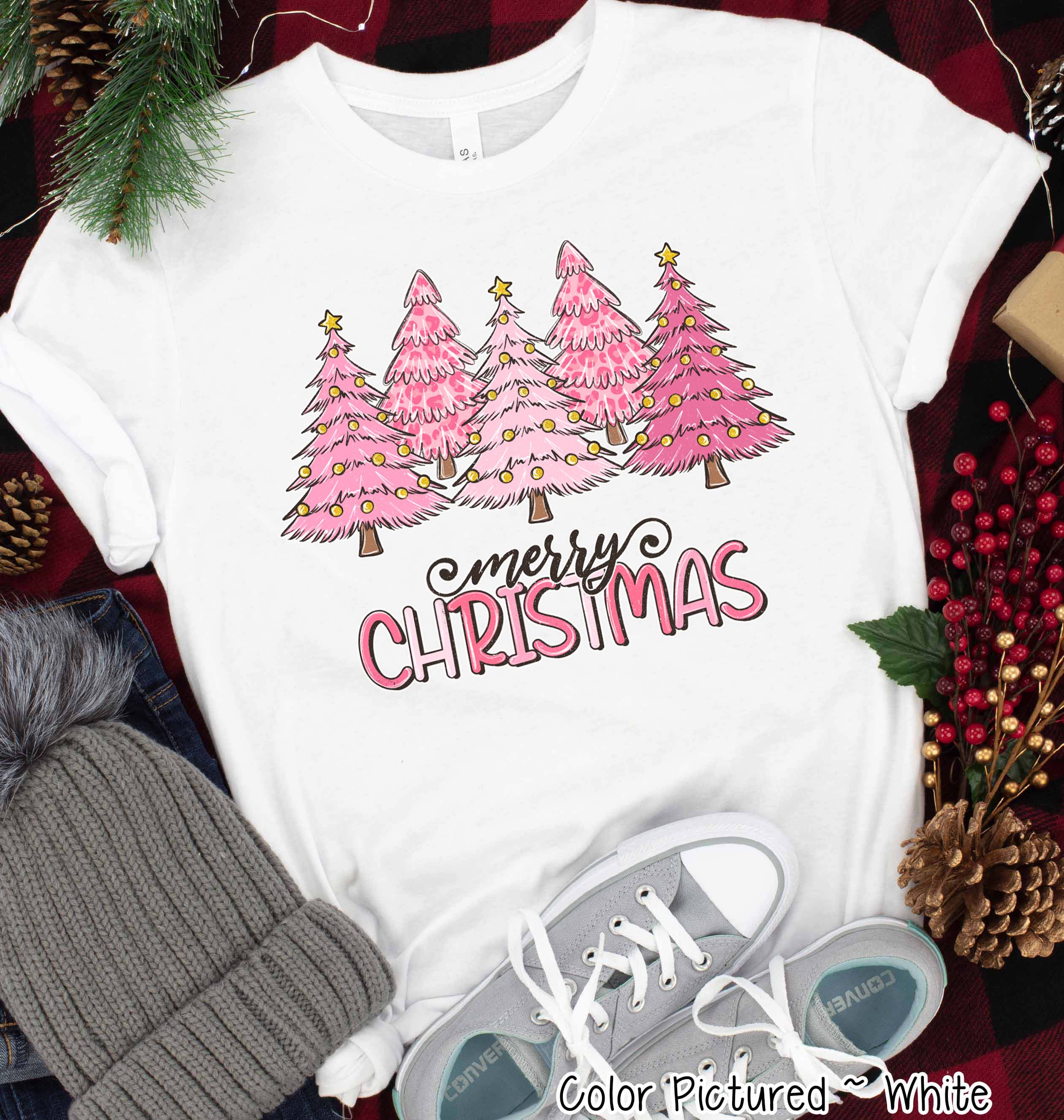 Pink Merry Christmas Trees Tee or Sweatshirt