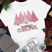 Pink Merry Christmas Trees Tee or Sweatshirt